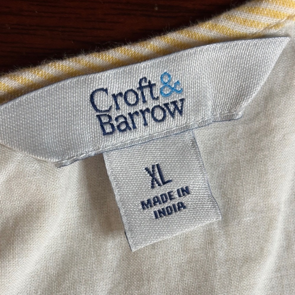 Womens Cotton Shift Dress XL Butter Yellow Stripe Eyelet Summer Coastal Cottage - Picture 4 of 9